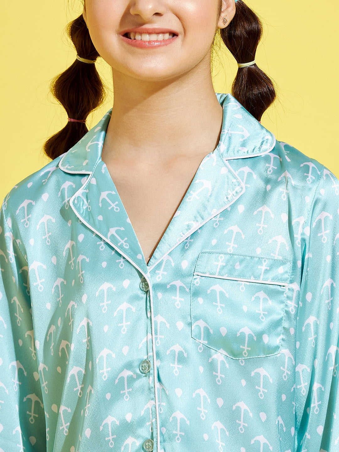 Cherry Jerry Girls Turquoise Blue White Printed Nightsuit