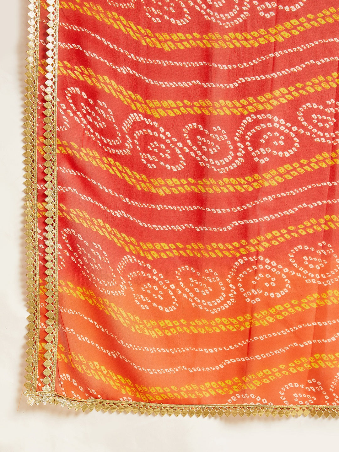 Bandhani Printed V-Neck Anarkali Ethnic Maxi Dress With Dupatta