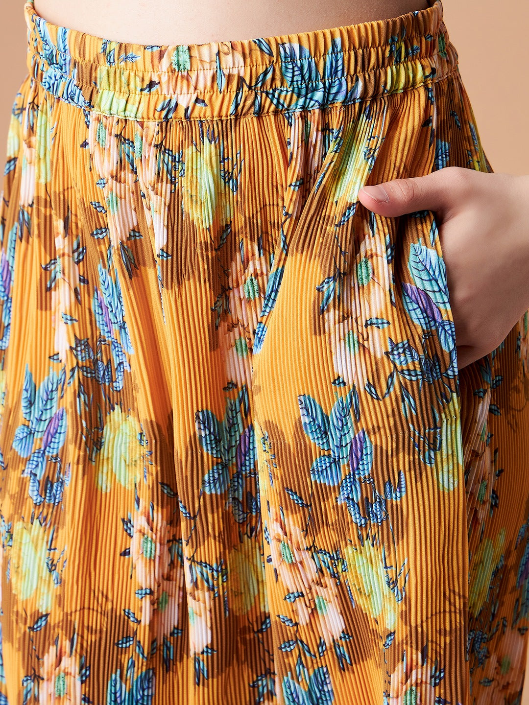 Girls Yellow Floral Printed Top with Trousers