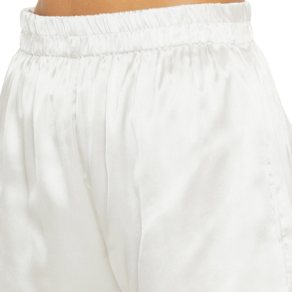 Women White Satin Finish Solid Night Suit