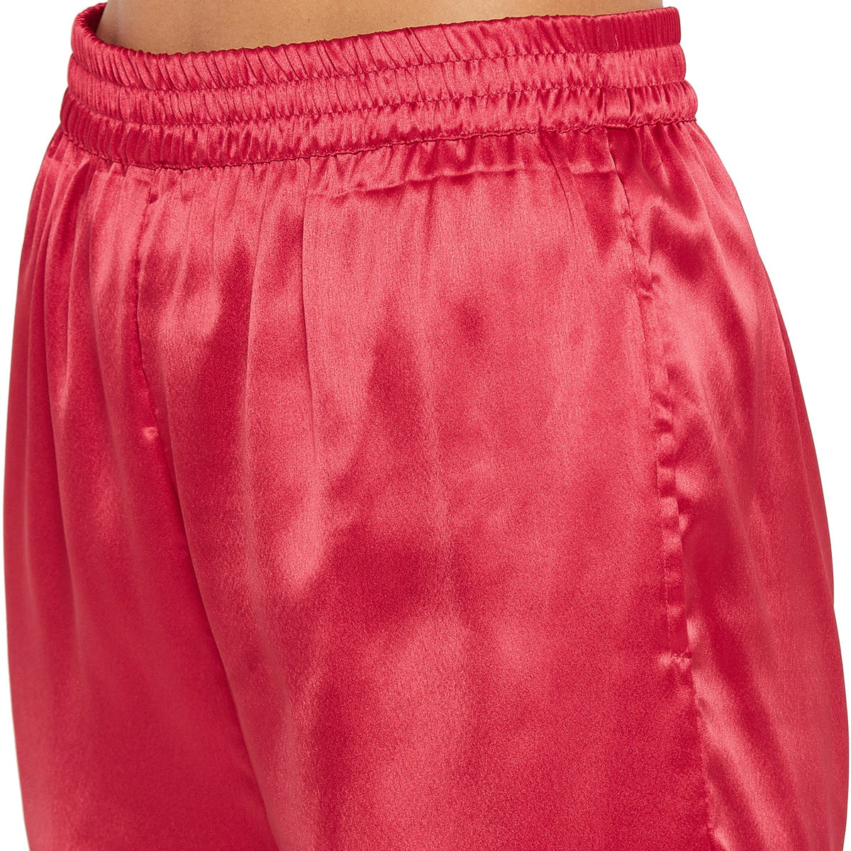 Women Red Satin Finish Solid Night Suit