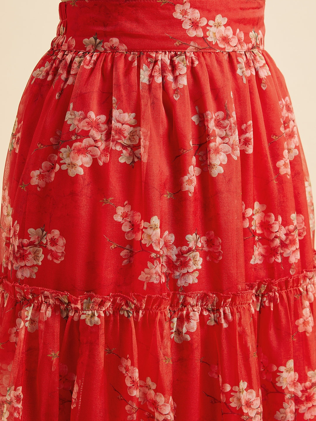 Red Floral Printed Ready to Wear Lehenga & Blouse With Dupatta