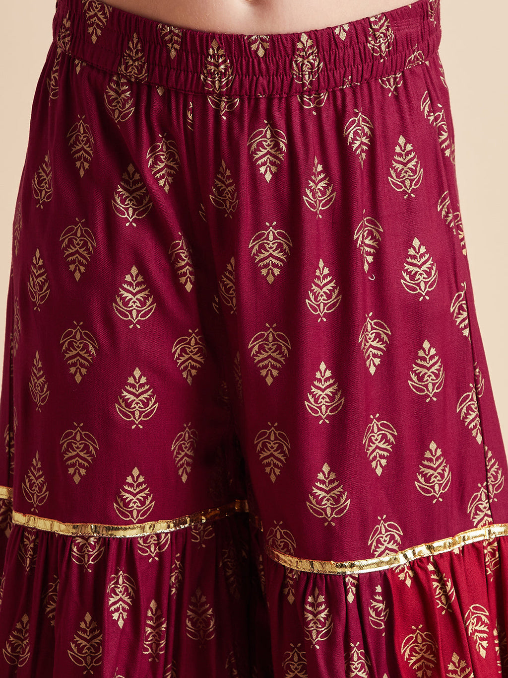 Girls Ethnic Motifs Printed Gotta Patti Kurti with Sharara & With Dupatta
