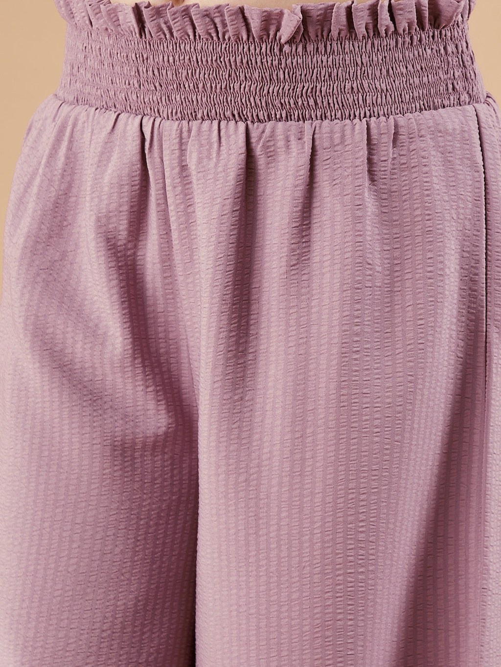 Girls Off-Shoulder Mauve Top with Trousers
