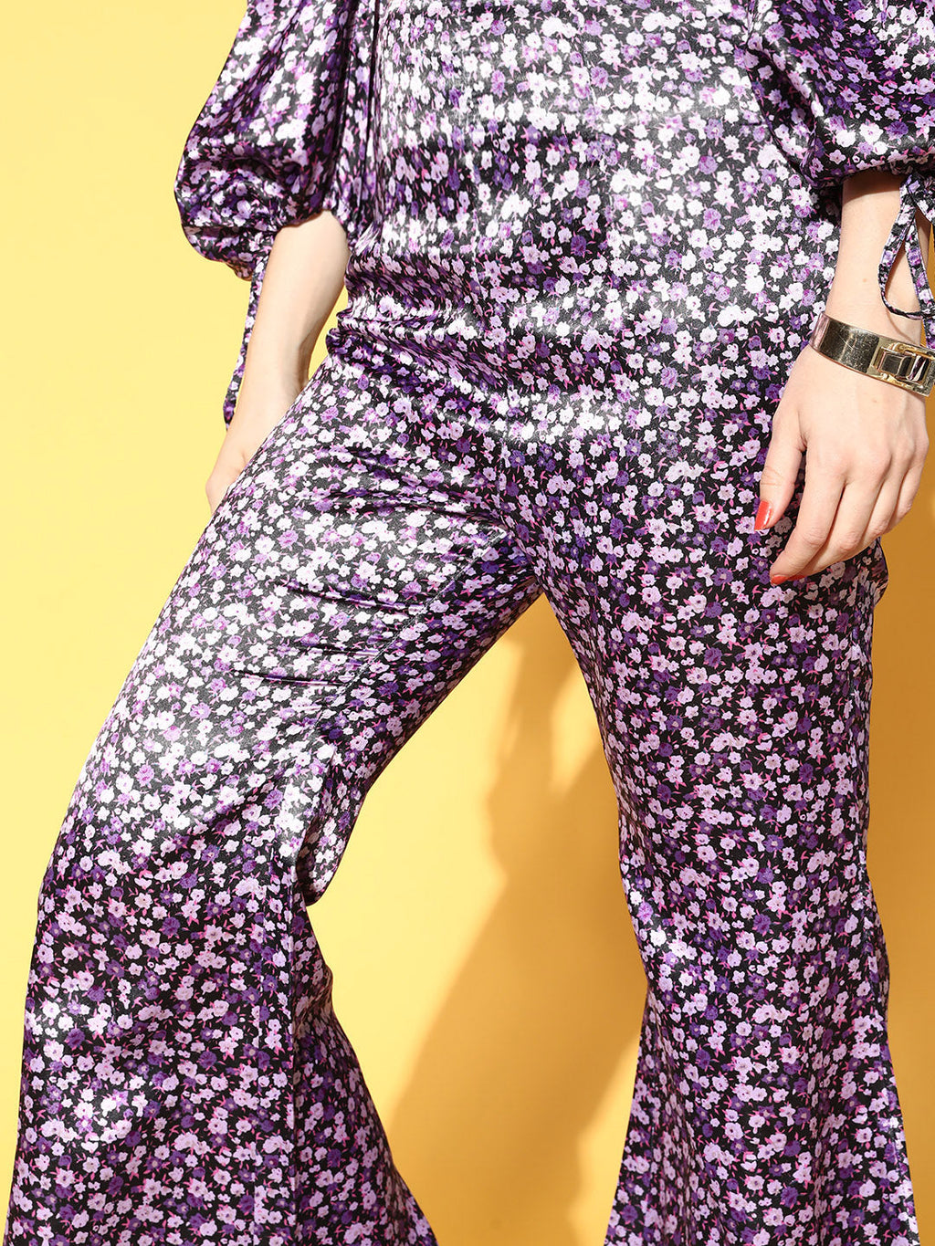 Women Pretty Purple Printed Top with Palazzos
