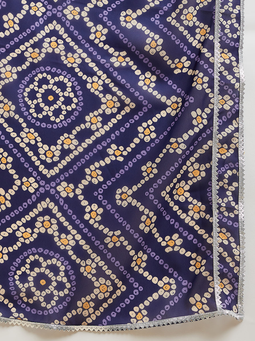 Blue Bandhani Printed Fit & Flared Maxi Ethnic Dress With Dupatta