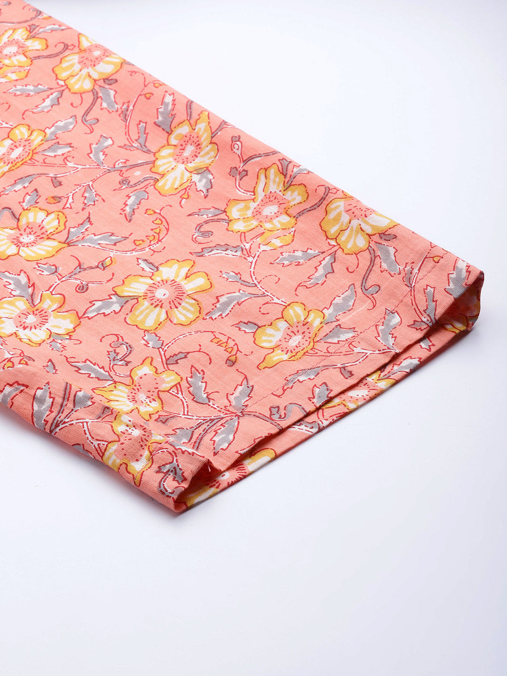 Women Peach-Coloured & Yellow Cotton Floral Printed Comfort Fit Trousers