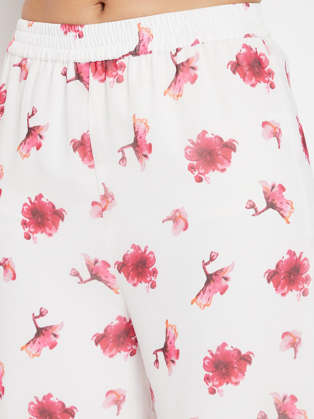 Women White Pink Red Floral Print Sharara Set With Dupatta