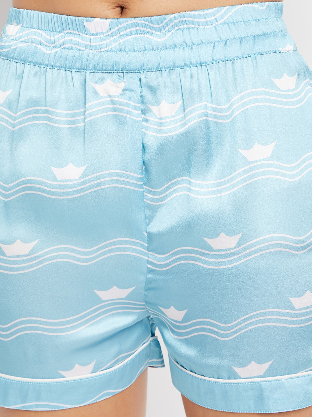 Women Blue & White Printed Night suit