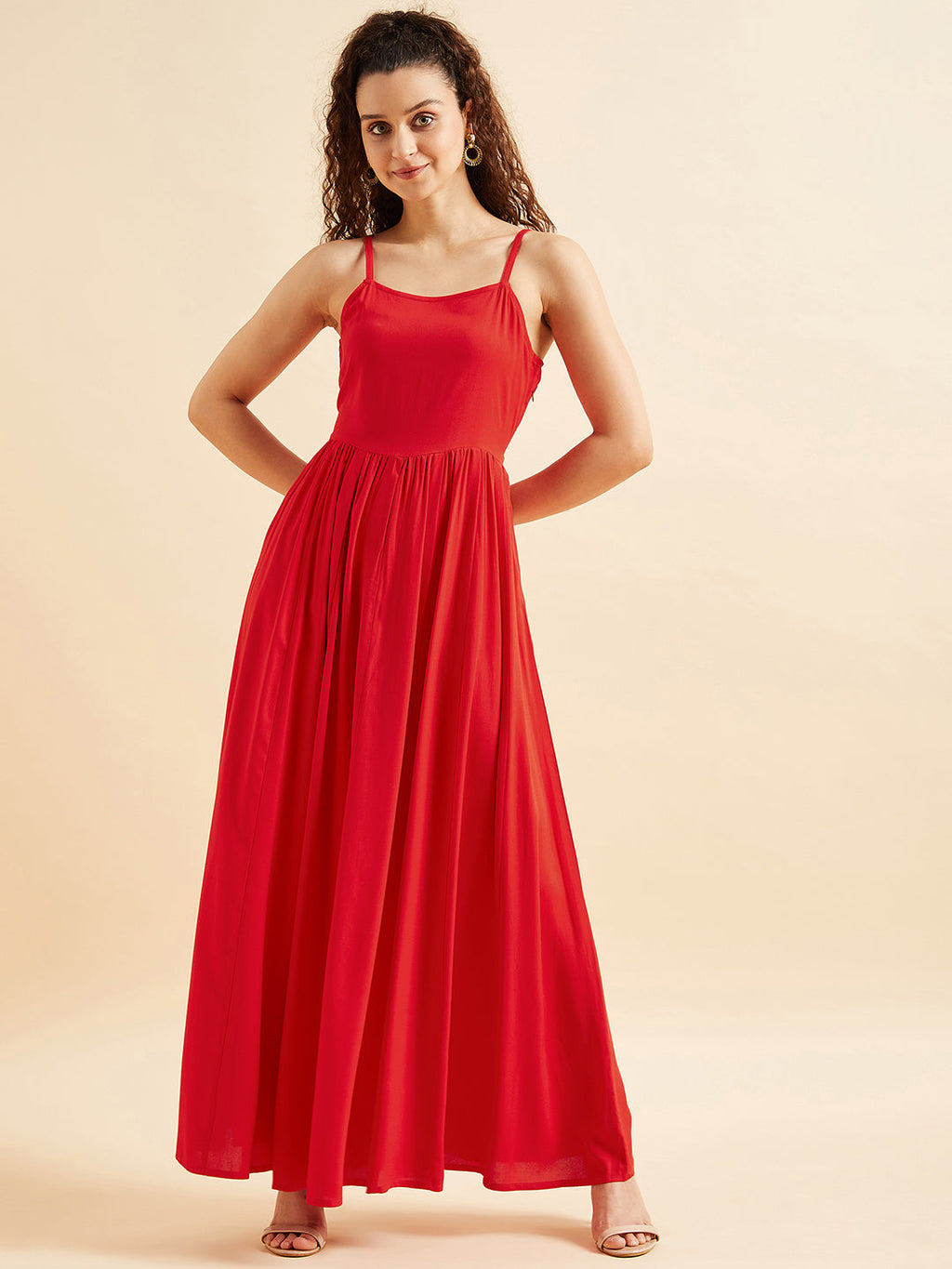 Shoulder Straps Fit & Flare Maxi Ethnic Dress With Printed Shrug