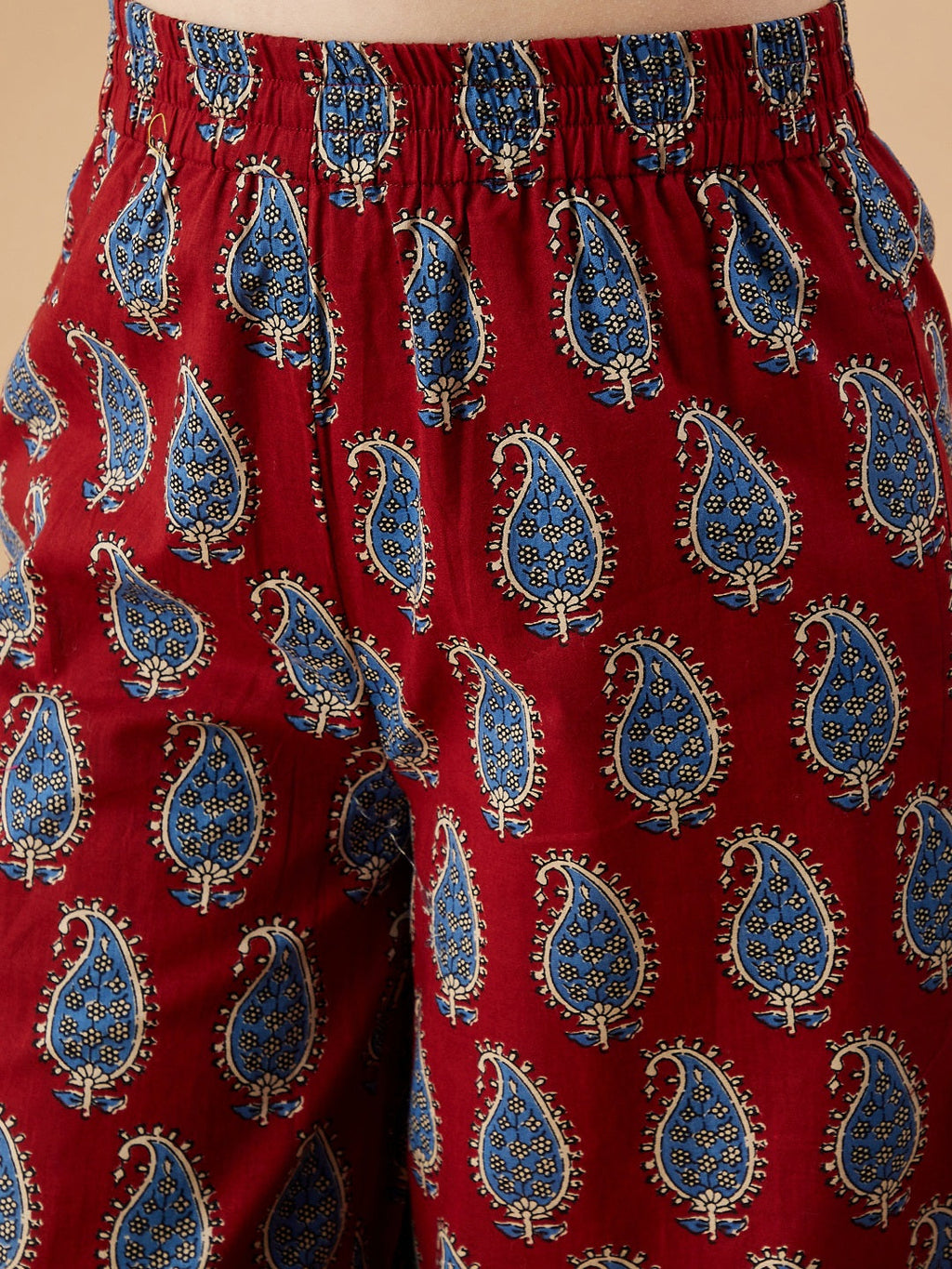 Girls Paisley Printed Pleated Kurta with Trousers