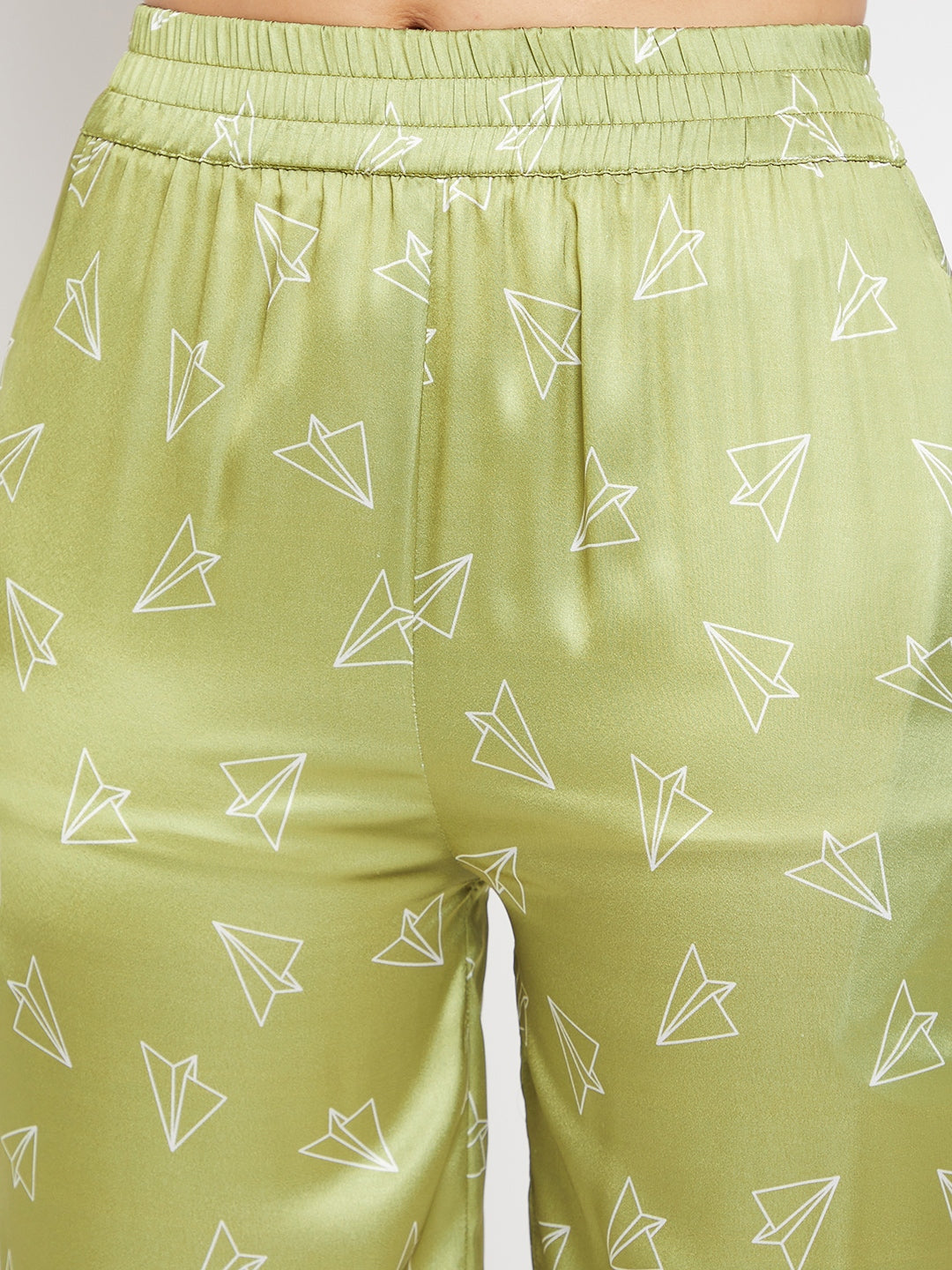 Women Lime Green & White Printed Night suit