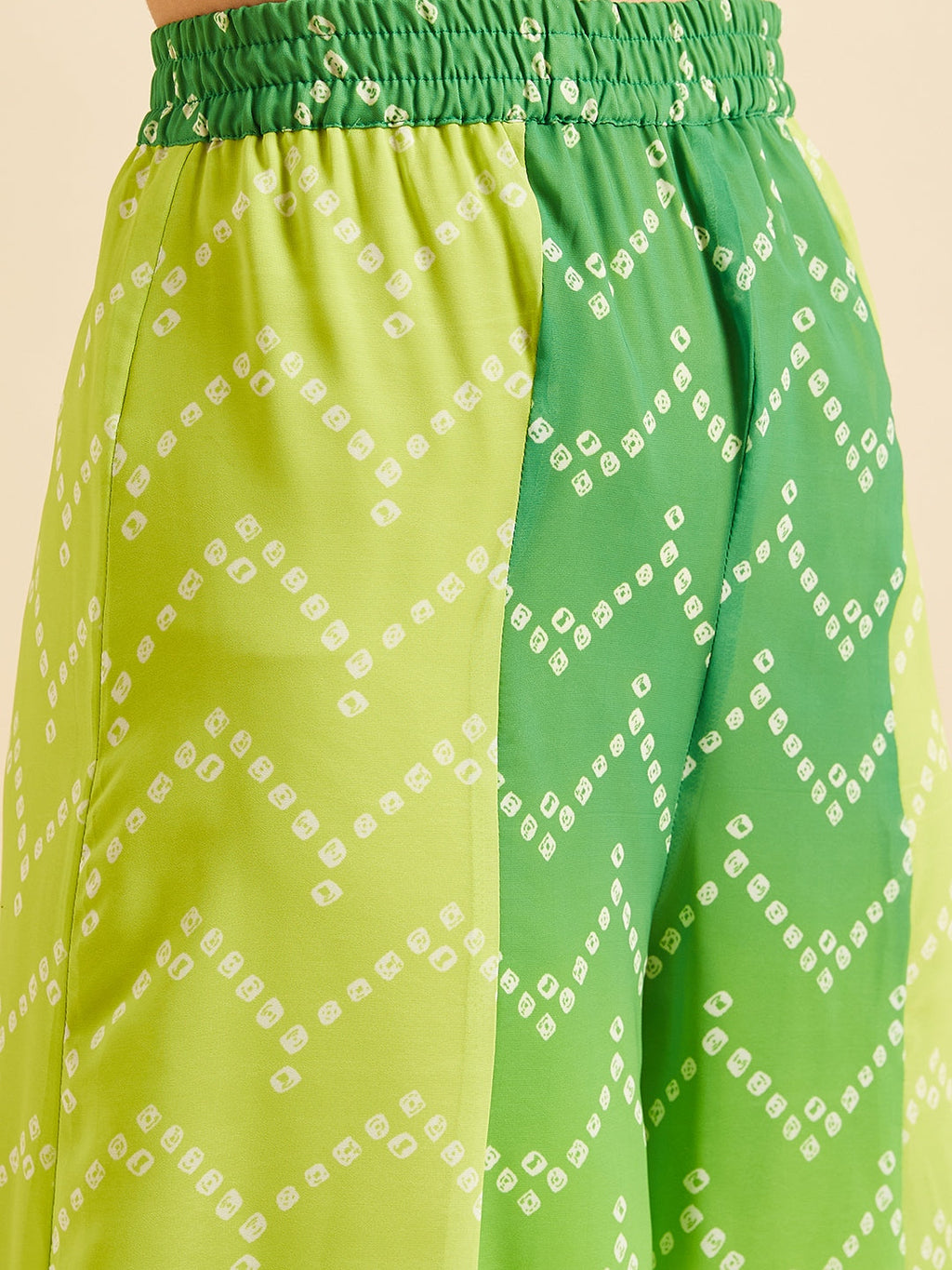 PANIT Green Bandhani Printed Zardozi Kurta with Sharara & With Dupatta