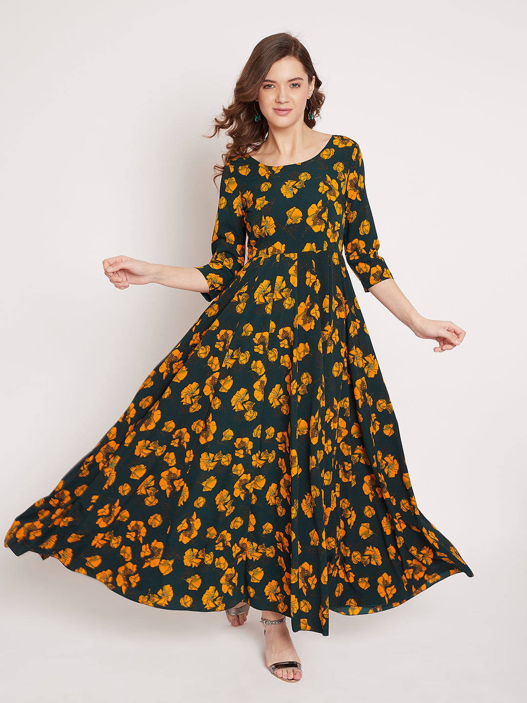 Women Dark Green Printed Maxi Dress