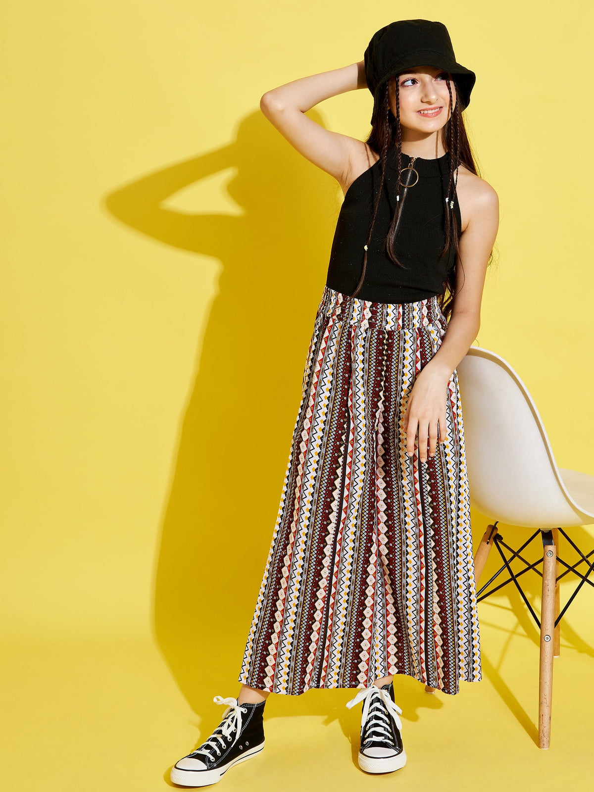 Cherry Jerry Girls Maroon Ethnic Motifs Printed Relaxed Cotton Trousers