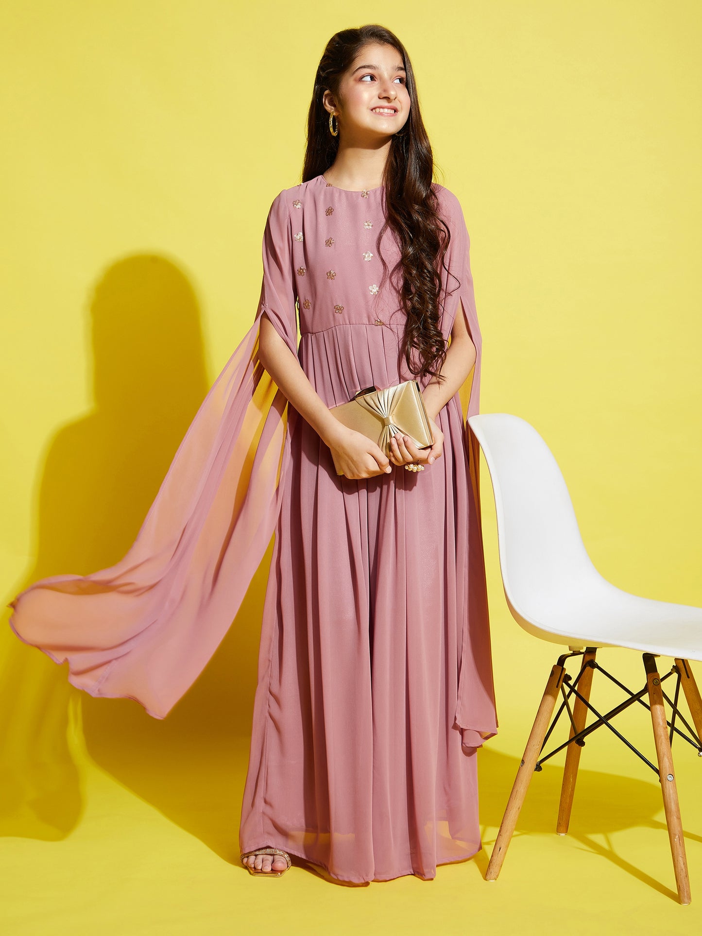 Girls Pink Georgette Maxi Dress