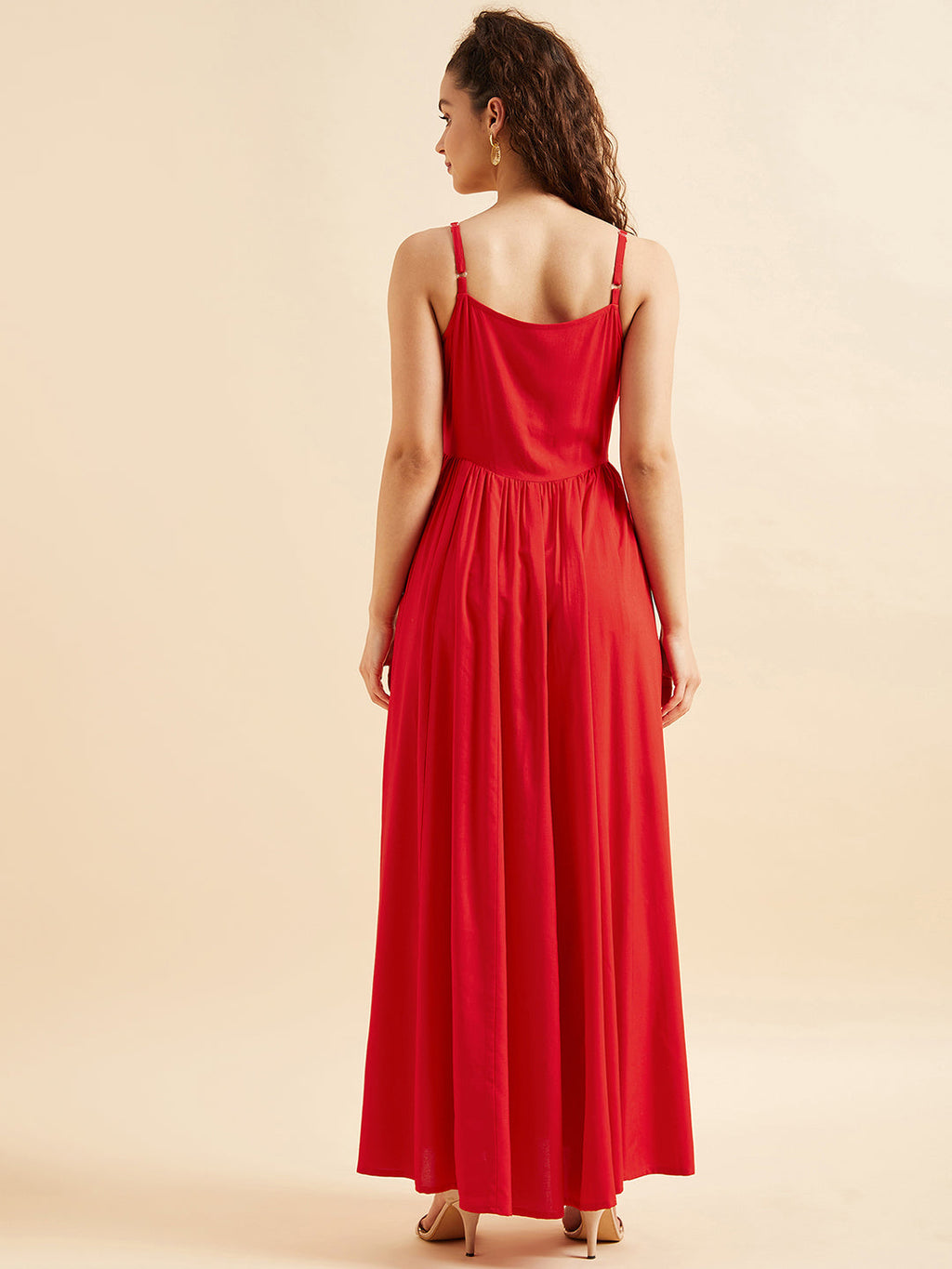 Shoulder Straps Fit & Flare Maxi Ethnic Dress With Printed Shrug