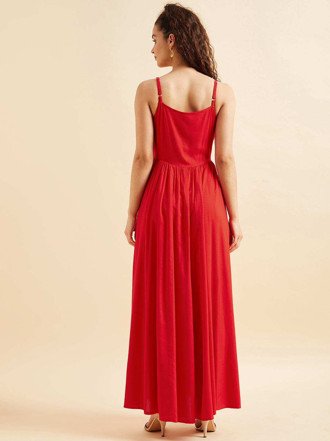 Shoulder Straps Fit & Flare Maxi Ethnic Dress With Printed Shrug