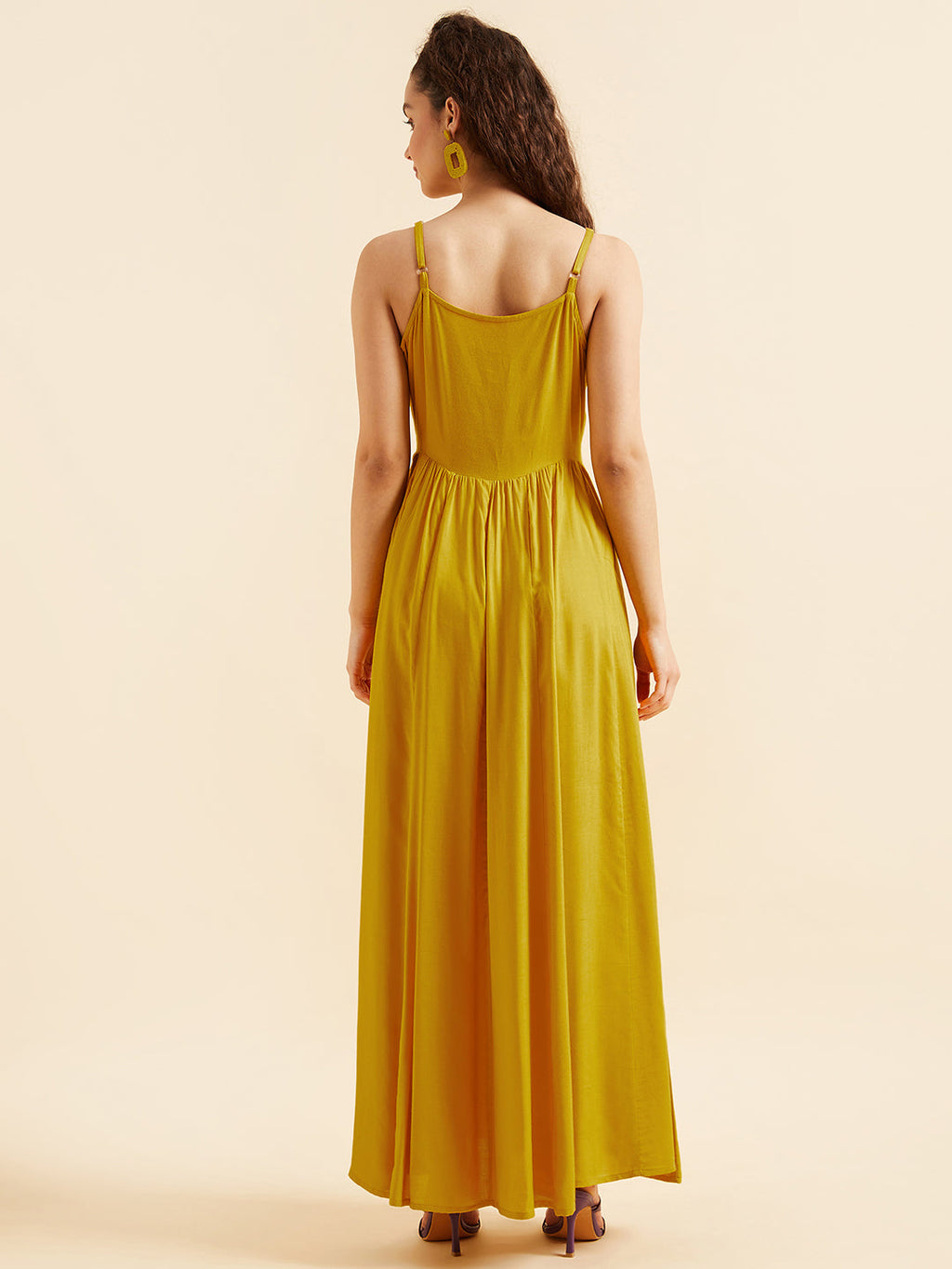 Shoulder Straps Fit & Flare Maxi Ethnic Dress With Printed Shrug