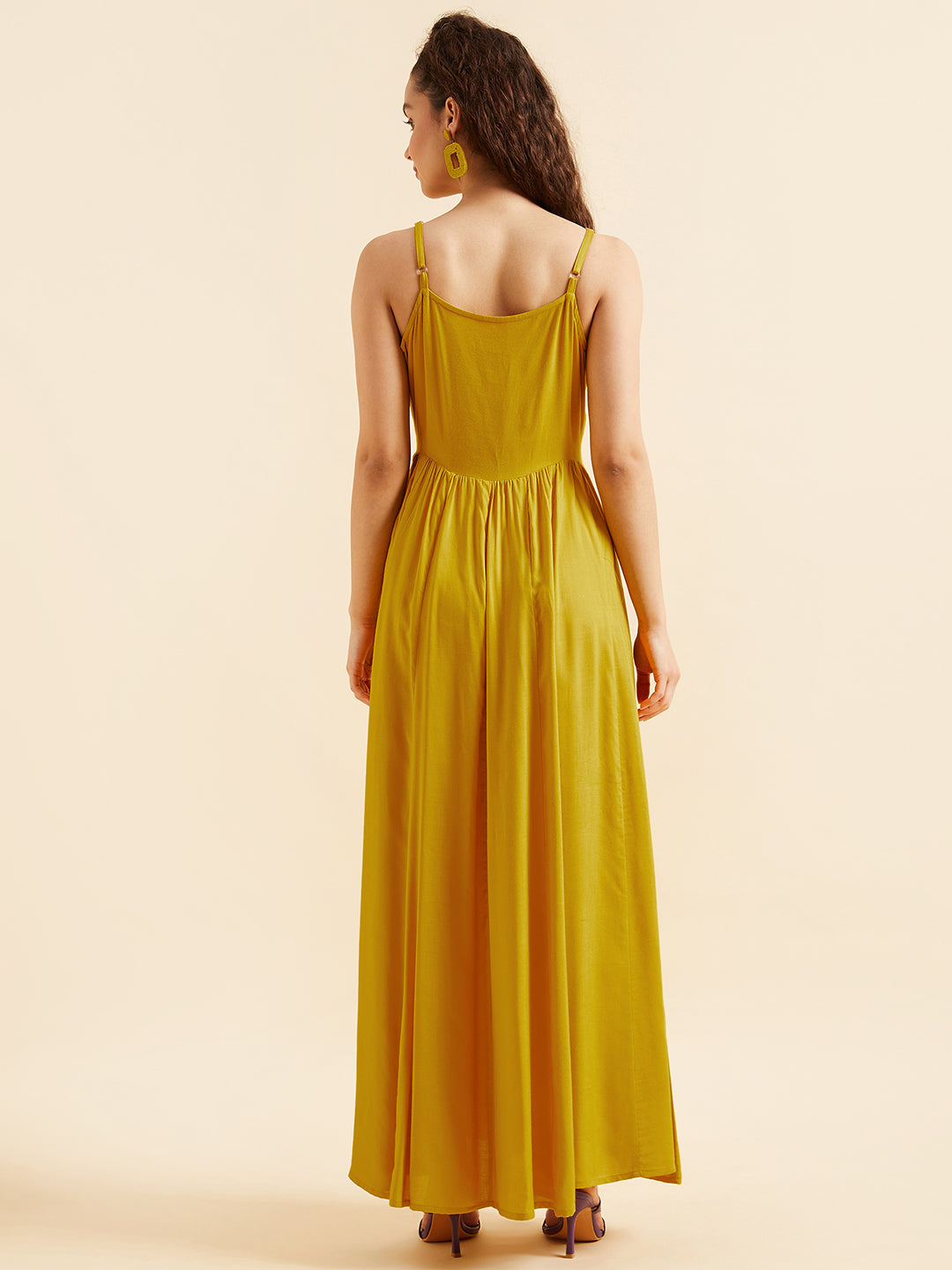 Shoulder Straps Fit & Flare Maxi Ethnic Dress With Printed Shrug