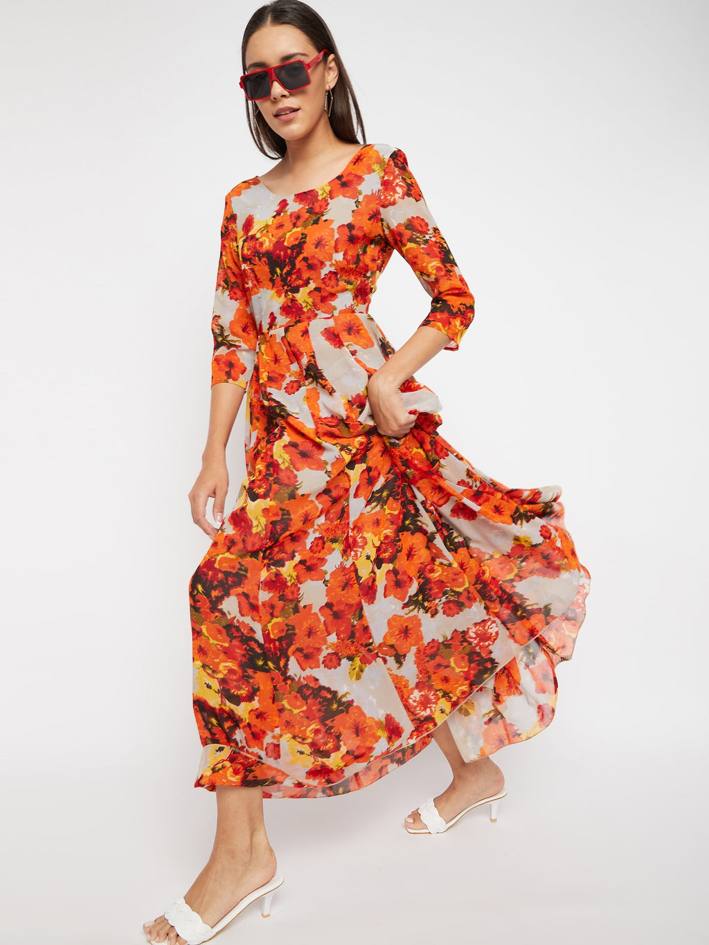Multicoloured Floral Print Maxi Dress
