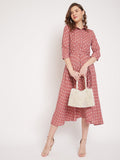 Women Pink Printed Fit and Flare Dress