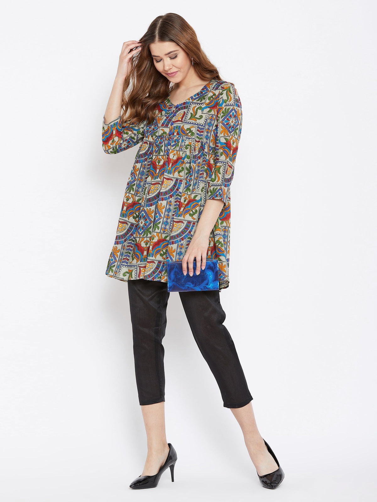 Women Multicoloured Printed Pure Cotton Anarkali Pure Cotton Kurti