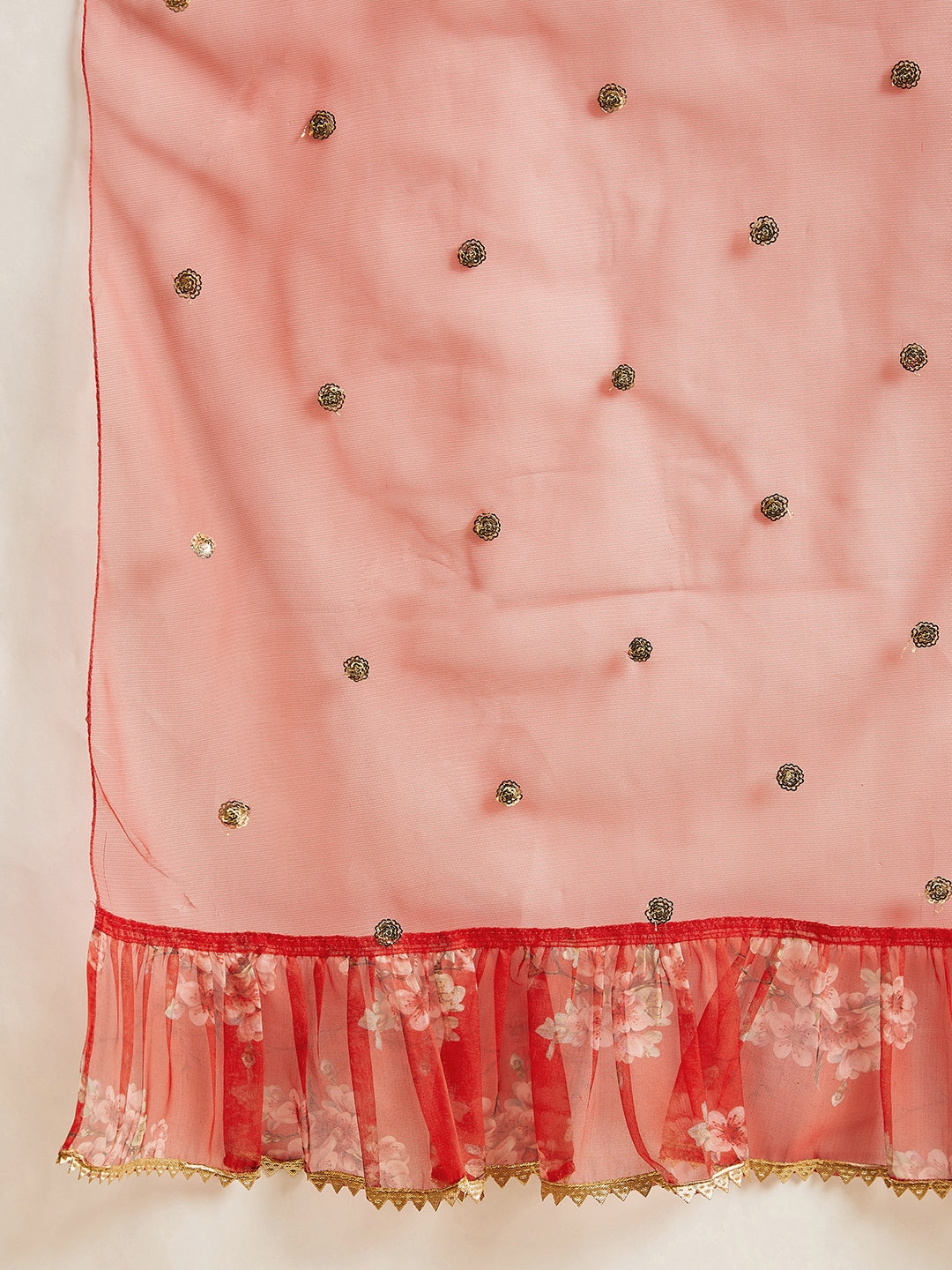 Red Floral Printed Ready to Wear Lehenga & Blouse With Dupatta