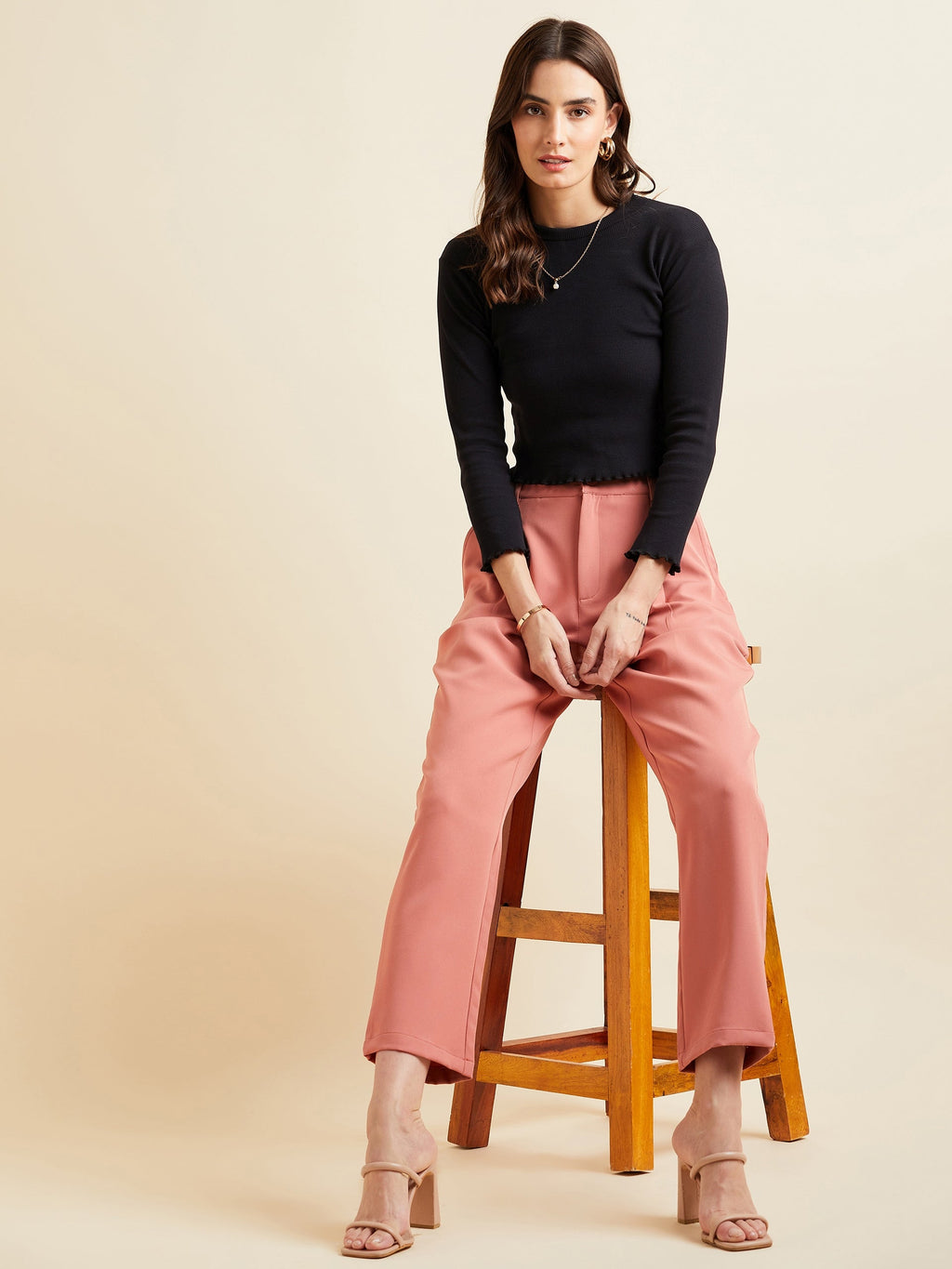 Rust Relaxed Straight Fit High-Rise Pleated Formal Trousers