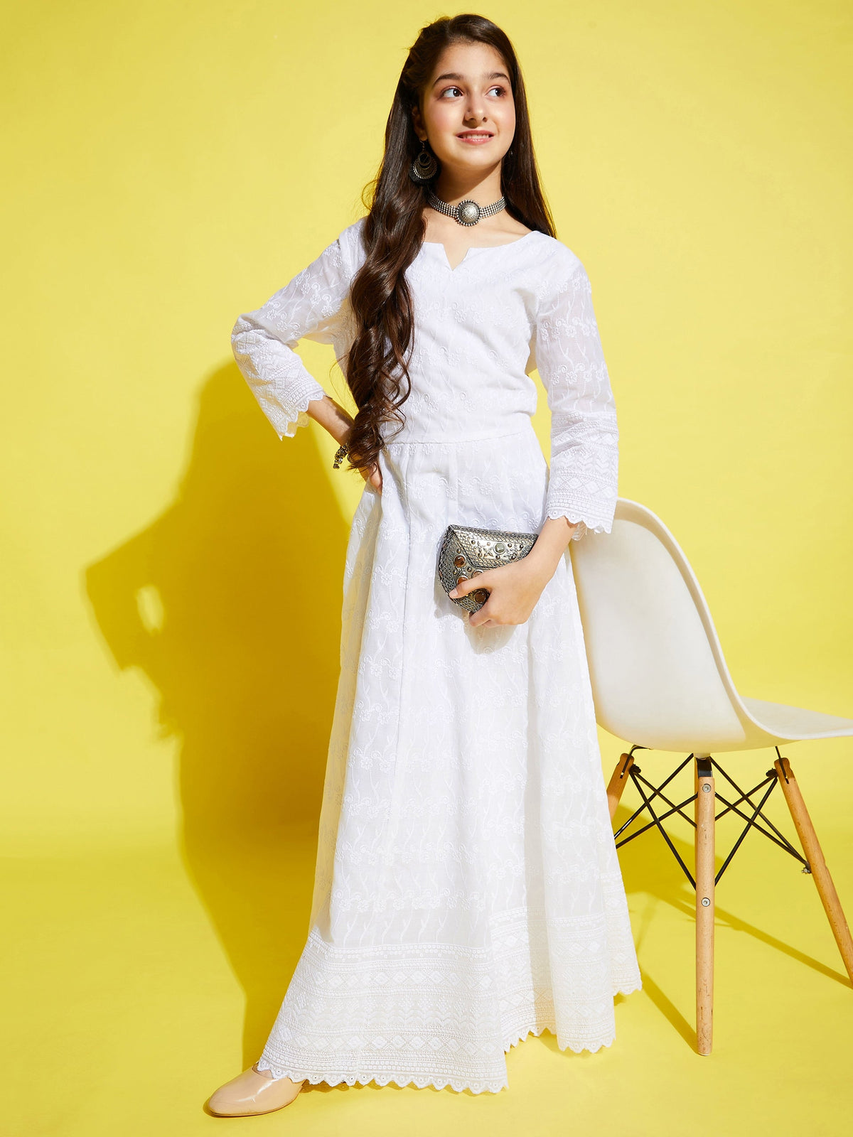 White Floral Embroidered Maxi Dress