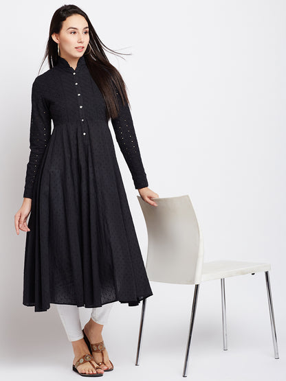 Black Color Chikankari Anarkali Kurta