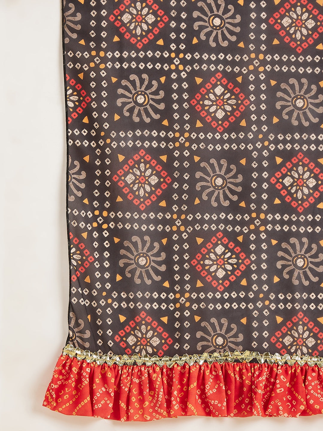 Bandhani Printed Angrakha Gotta Patti Kurta With Trousers & Dupatta