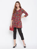 Women Red Printed Pure Cotton Anarkali Pure Cotton Kurti