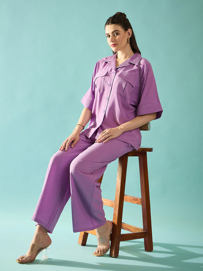 Flared Sleeves Loose Fit Seersucker Shirt Trousers