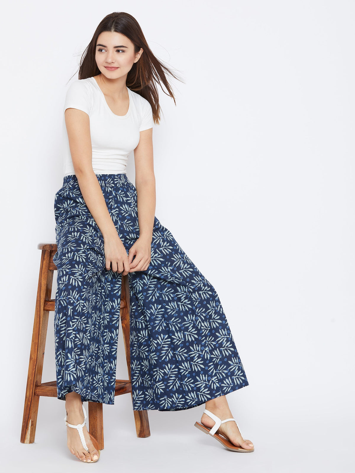 PANIT Women Navy Blue Printed Flared Palazzos