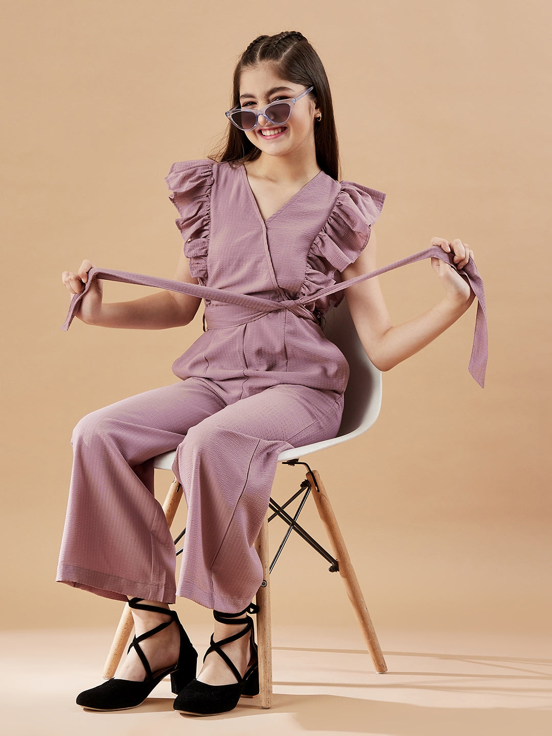 Girls Mauve Basic Jumpsuit