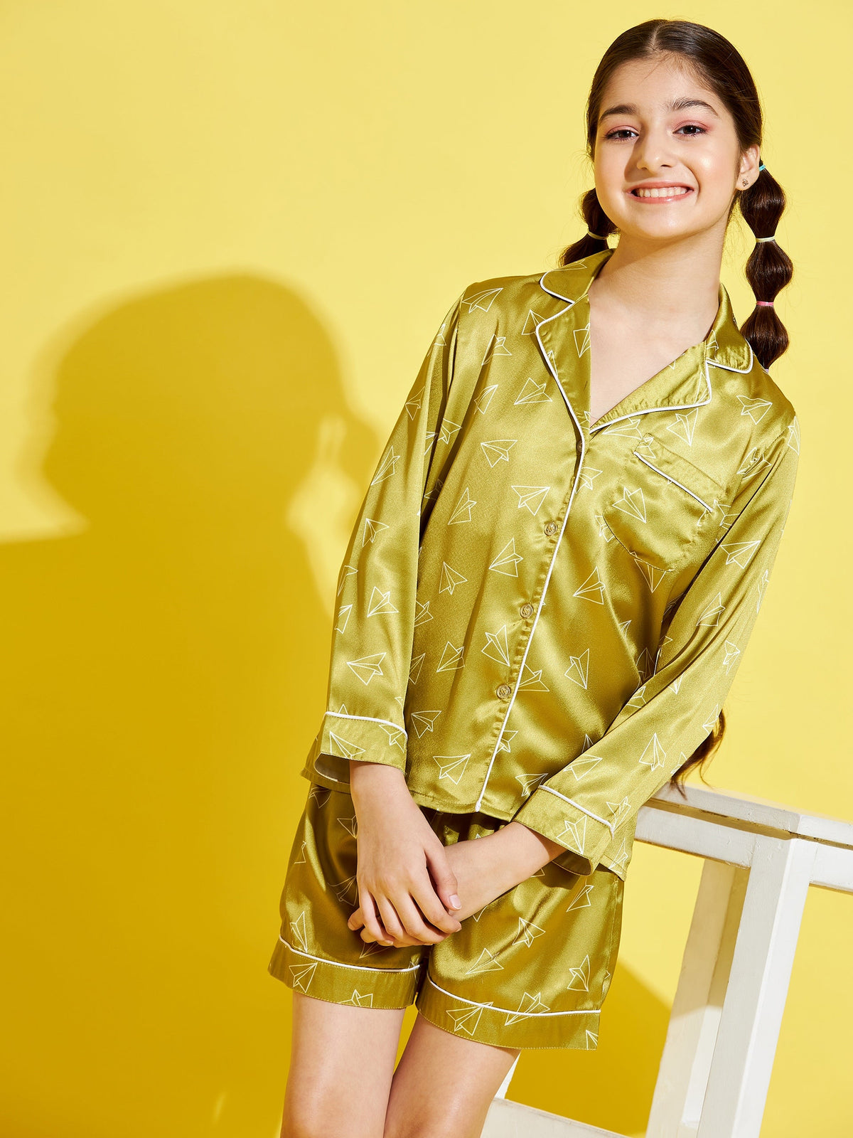 Cherry  Jerry Girls Green  White Printed Night suit