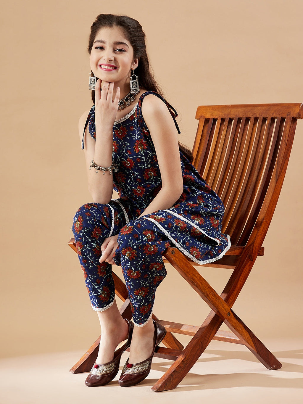 Girls Floral Printed Kurti with Dhoti Pants