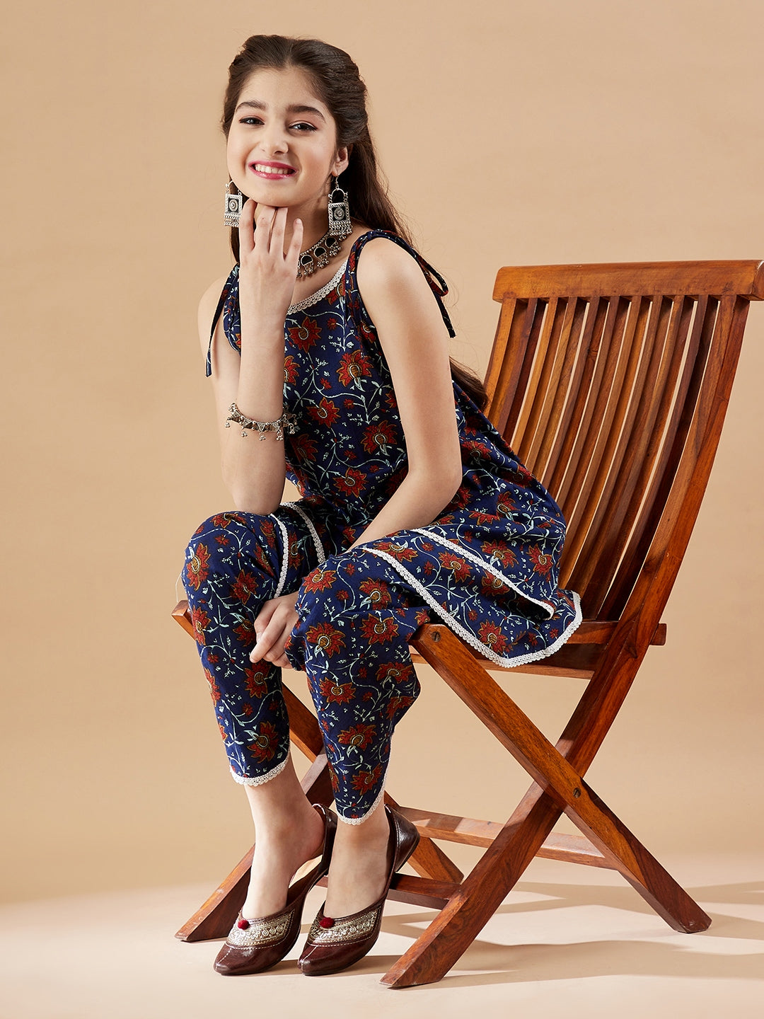 Girls Floral Printed Kurti with Dhoti Pants