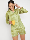 Women Lime Green & White Printed Night suit