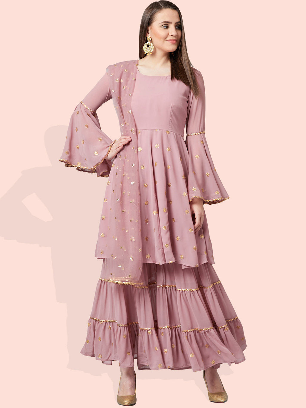Women Flared Kurta And Sharara Set