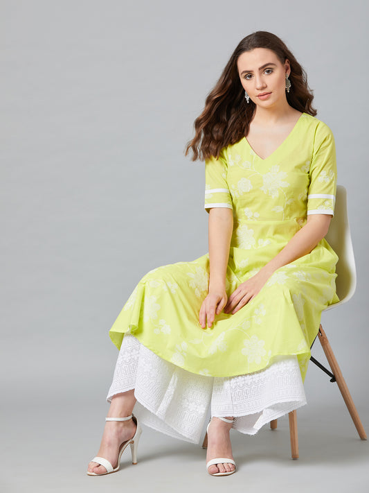Women Flared Kurta And Palazzo Set