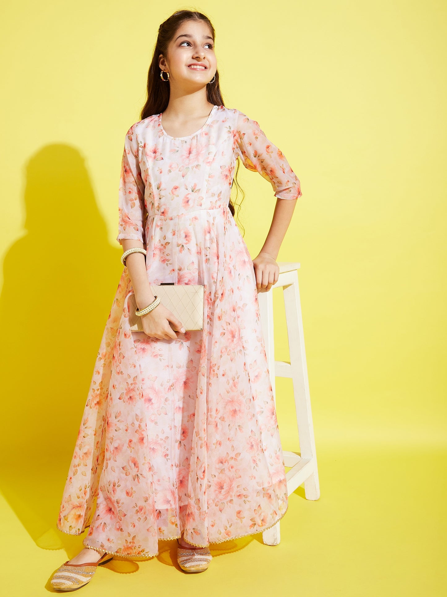 Peach-Coloured Floral Maxi Maxi Dress