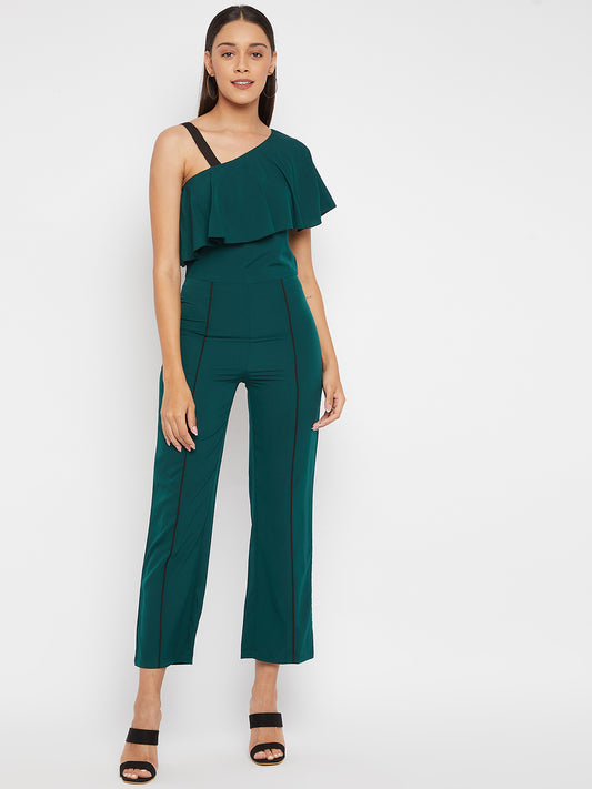 Green Basic Jumpsuit with Ruffles
