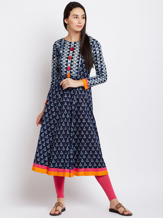 Blue Color Anarkali Kurta With Tussel in the Front