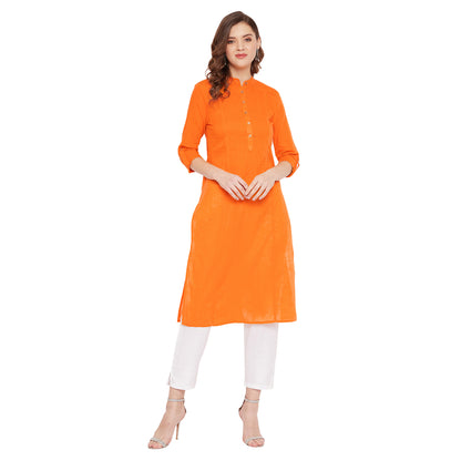 Women orange pin tuck solid kurta