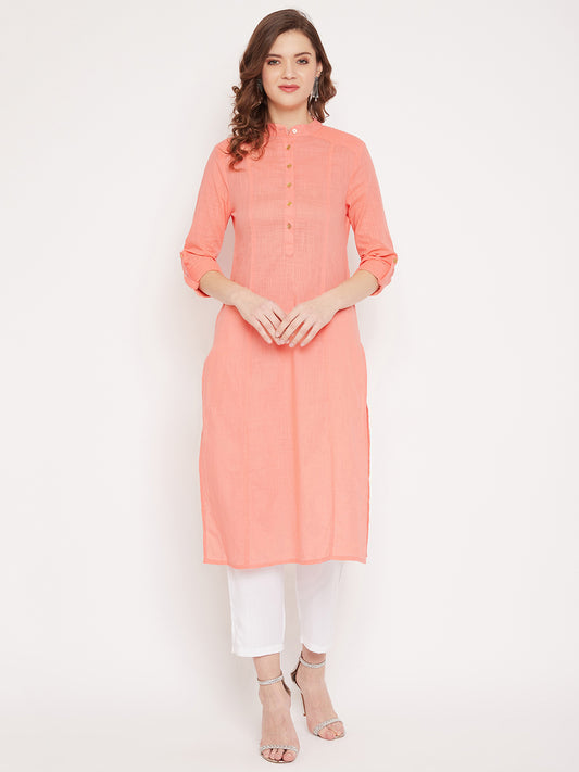 Women peach pin tuck solid kurta