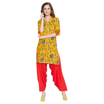 Women's Rayon Straight Kurta and Patiala Set