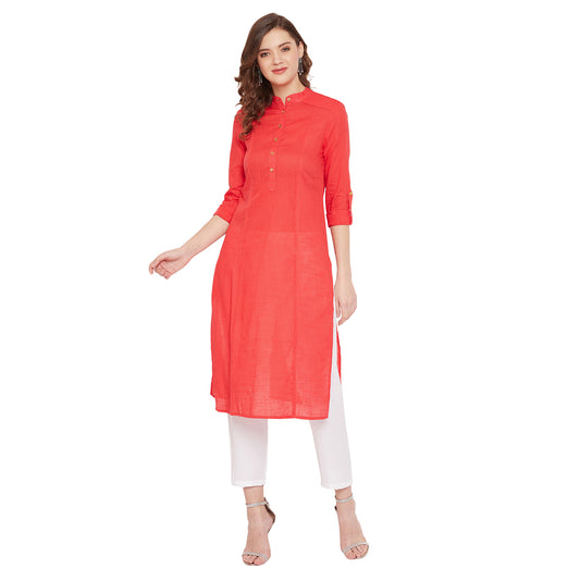 Women red pin tuck solid kurta