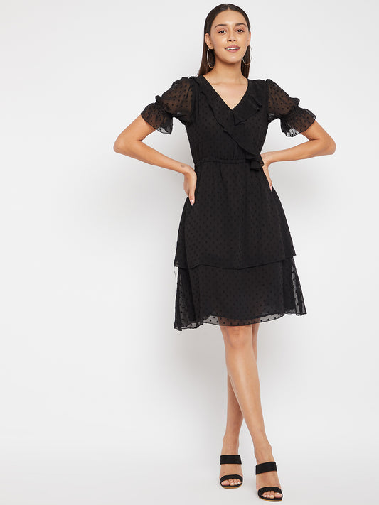 Women Black layered wrap Dress